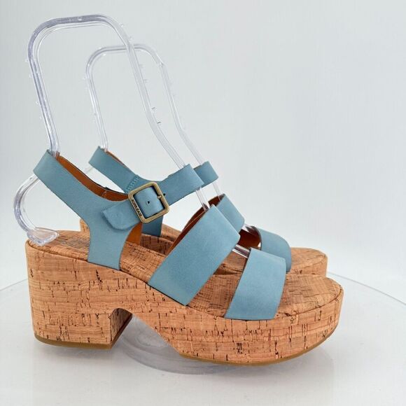 Kork-Ease Womens Tish Sandals Platform Block Heel Blue Leather Slingback 10 M - Picture 3 of 15
